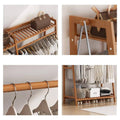Bamboo Clothes Rack Stand with Hanging Rail, Shelves and Side Hooks - view 4