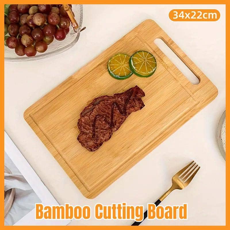 Bamboo Cutting Board with Juice Groove and Handle, 34 x 22 cm