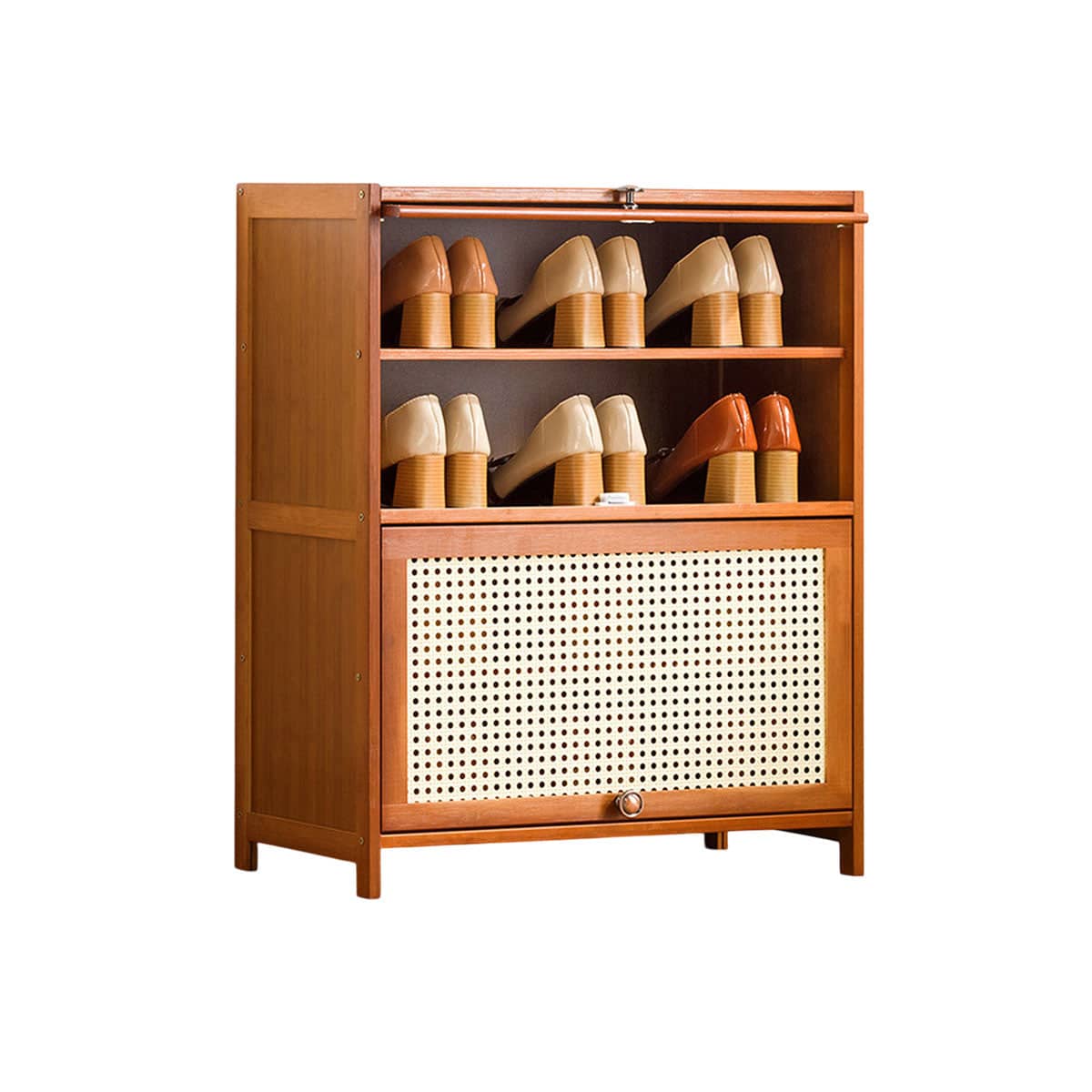 Bamboo Entryway Shoe Cabinet with Doors and Multi Layer Shelves, 60 x 32 x 73 cm - view 2