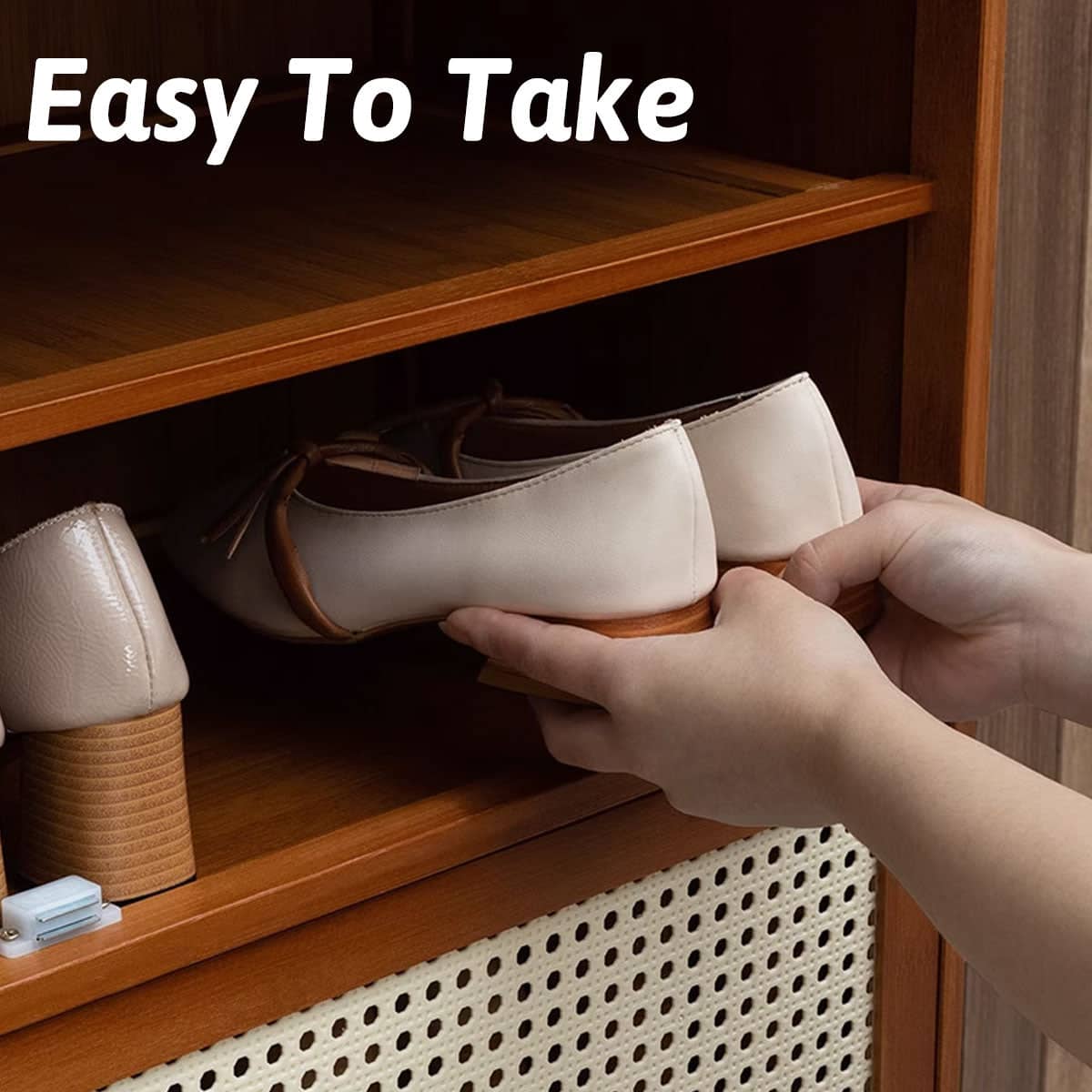 Bamboo Entryway Shoe Cabinet with Doors and Multi Layer Shelves, 60 x 32 x 73 cm - view 5