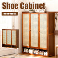 Bamboo Entryway Shoe Cabinet with Rattan Doors, 91 x 32 x 108 cm