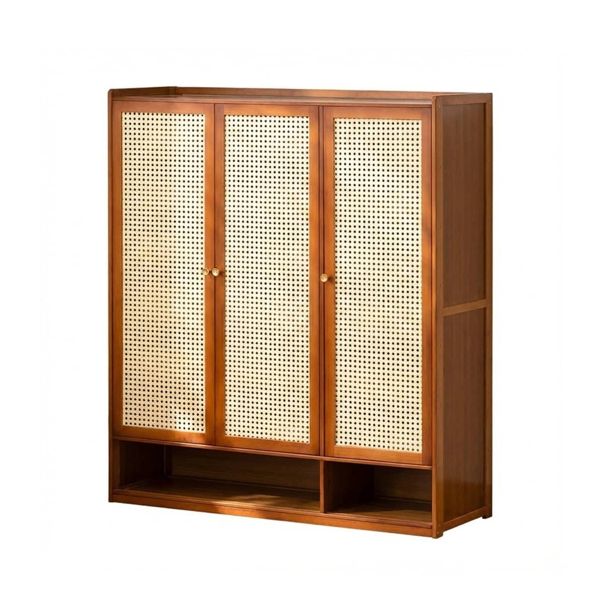 Bamboo Entryway Shoe Cabinet with Rattan Doors, 91 x 32 x 108 cm - view 2