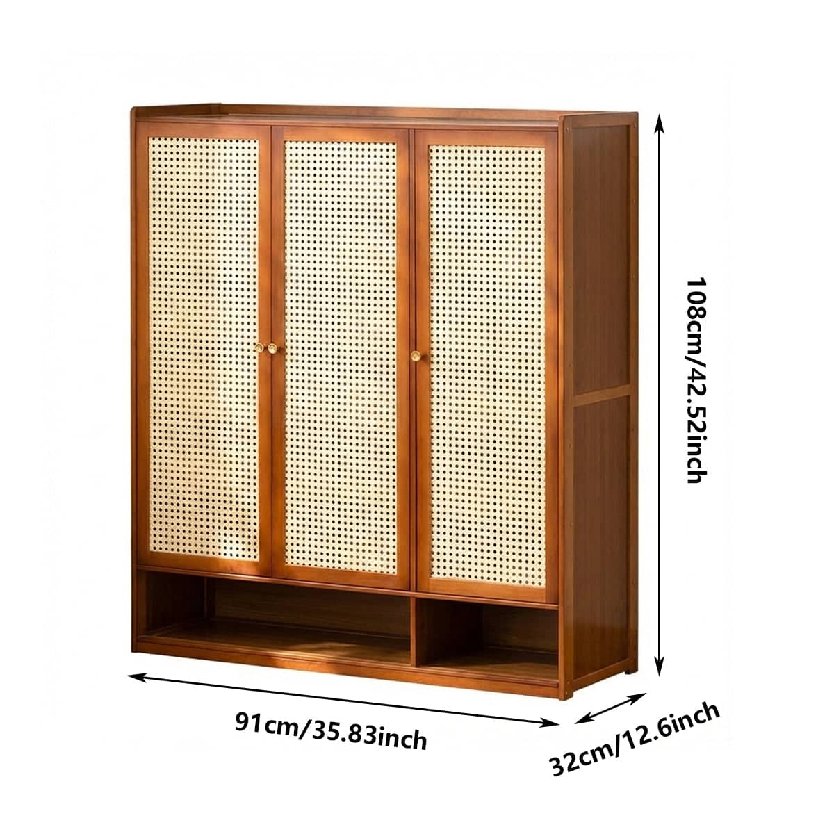 Bamboo Entryway Shoe Cabinet with Rattan Doors, 91 x 32 x 108 cm - view 3