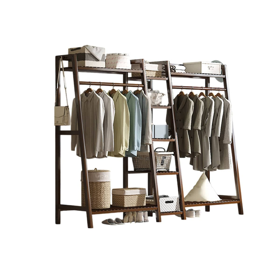 Bamboo Floor-Standing Clothes Rack - Dark Wood, 190cm Wide