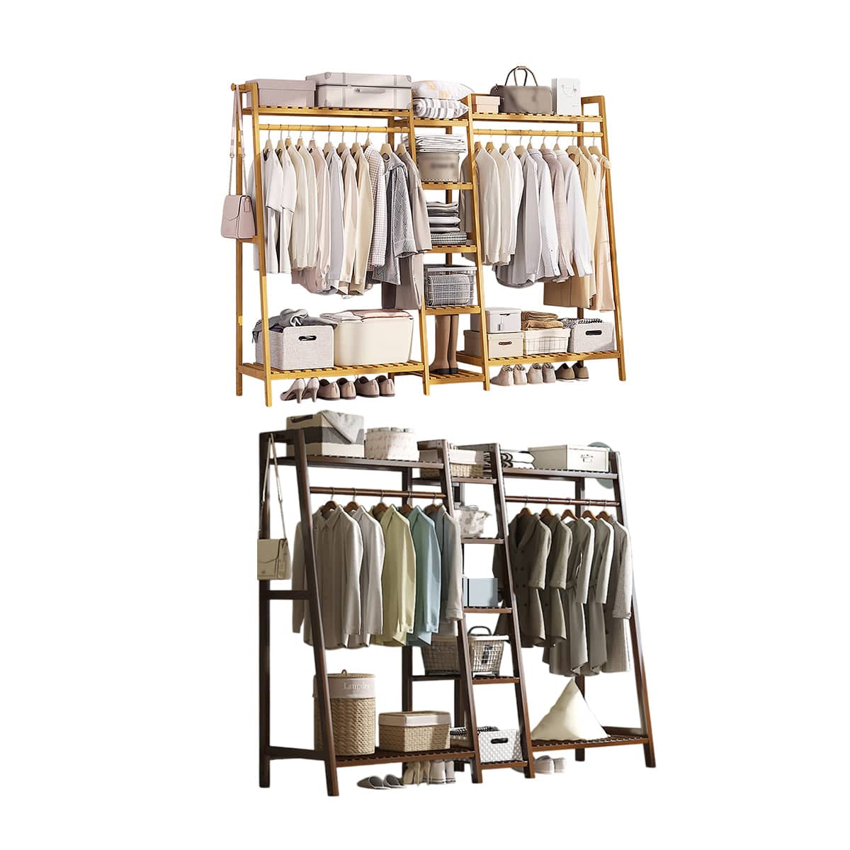 Bamboo Floor-Standing Clothes Rack - Dark Wood, 190cm Wide - view 3