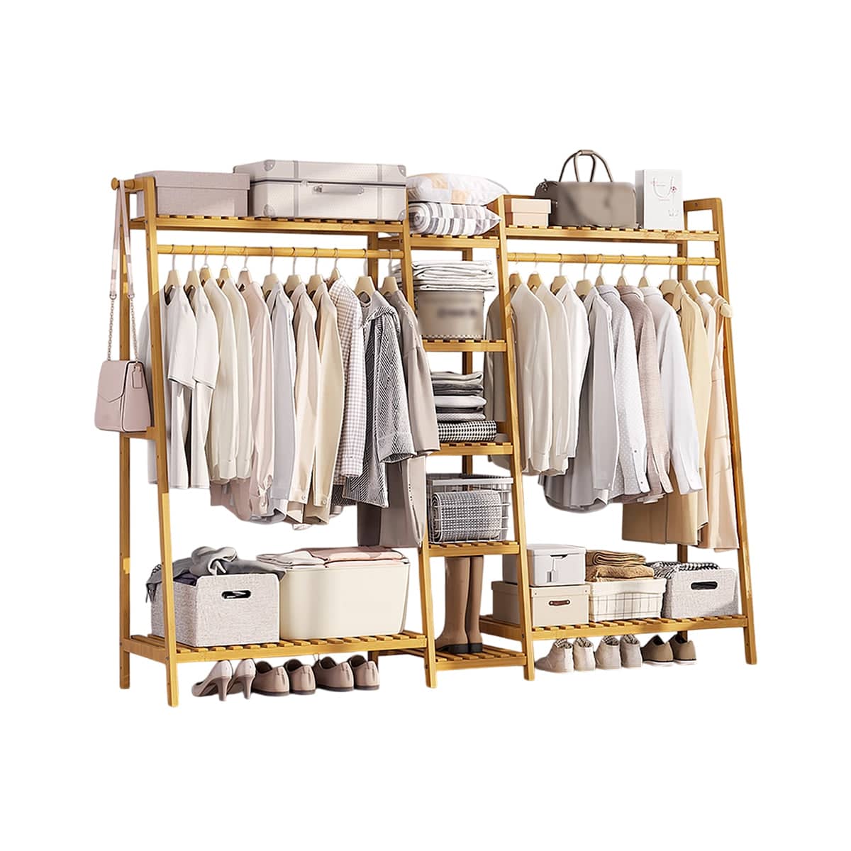 Bamboo Floor-Standing Clothes Rack - Natural, 190cm Wide