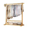 Bamboo Floor Standing Clothes Storage Rack with Hanging Rod and Lower Shelf - view 2