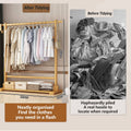 Bamboo Floor Standing Clothes Storage Rack with Hanging Rod and Lower Shelf - view 4