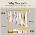 Bamboo Floor Standing Clothes Storage Rack with Hanging Rod and Lower Shelf - view 5