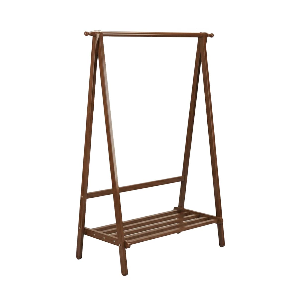 Bamboo Floor Standing Coat Rack with Hanger Rod, Lower Shelf and Side Hooks - view 2