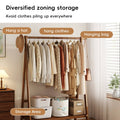 Bamboo Floor Standing Coat Rack with Hanger Rod, Lower Shelf and Side Hooks - view 4