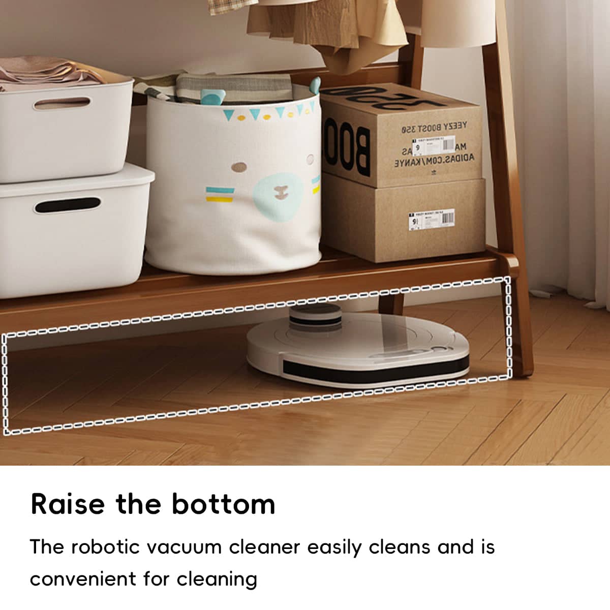 Bamboo Floor Standing Coat Rack with Hanger Rod, Lower Shelf and Side Hooks - view 5