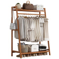 Bamboo Floor Standing Coat Rack with Hanging Rail - Brown