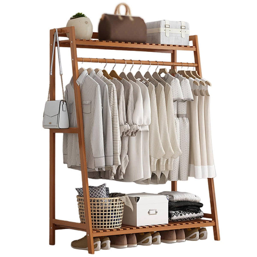 Bamboo Floor Standing Coat Rack with Hanging Rail - Brown