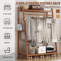 Bamboo Floor Standing Coat Rack with Hanging Rail - Brown - view 2