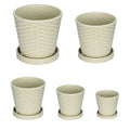 Bamboo Flower Pot Set, 5 Pack - Indoor Round Planters with Trays, Beige