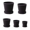 Bamboo Flower Pot Set, 5 Pack - Indoor Round Planters with Trays, Brown