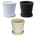 Bamboo Flower Pot Set, 5 Pack - Indoor Round Planters with Trays, Brown - view 3