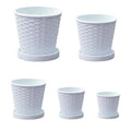 Bamboo Flower Pot Set, 5 Pack - Indoor Round Planters with Trays, White