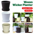 Bamboo Flower Pot Set, 5 Pack - Indoor Round Planters with Trays, White - view 2