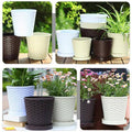 Bamboo Flower Pot Set, 5 Pack - Indoor Round Planters with Trays, White - view 5