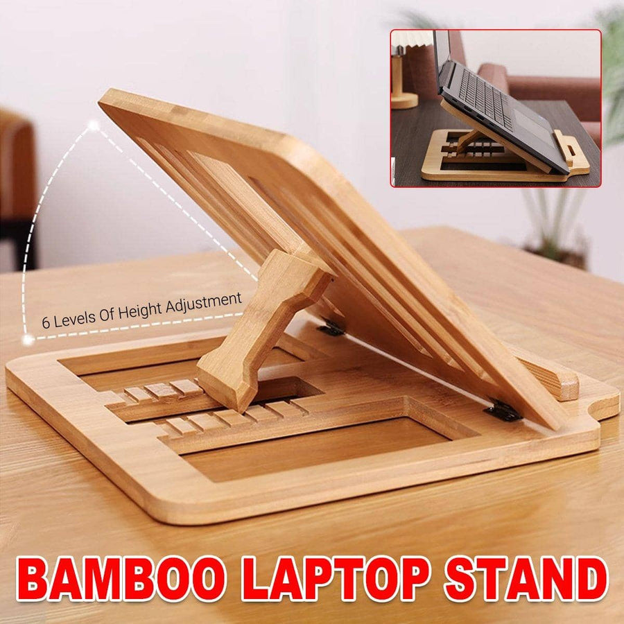 Bamboo Foldable Laptop Stand with Six Adjustable Angles, Portable Desk Riser