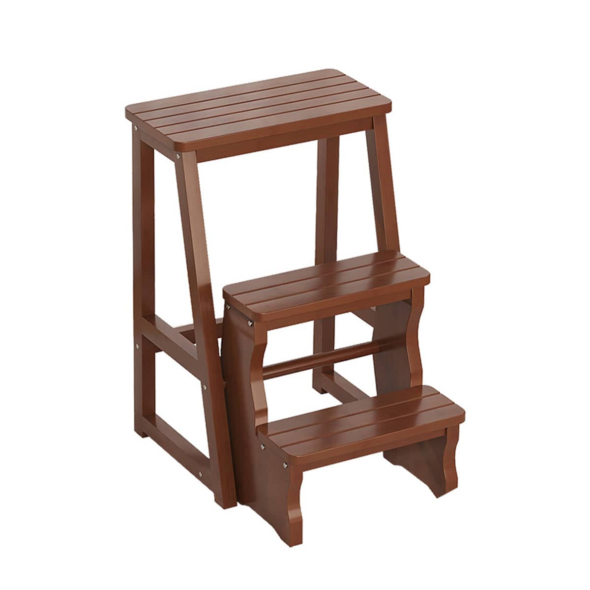 Bamboo Foldable Step Stool, 3 Tier Anti-Slip Footrest, Space Saving - view 2