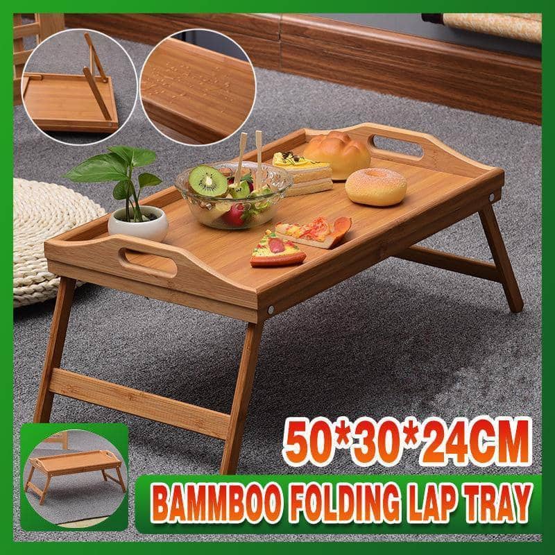 Bamboo Folding Lap Tray with Handles for Breakfast and Tea - 50 x 30 cm