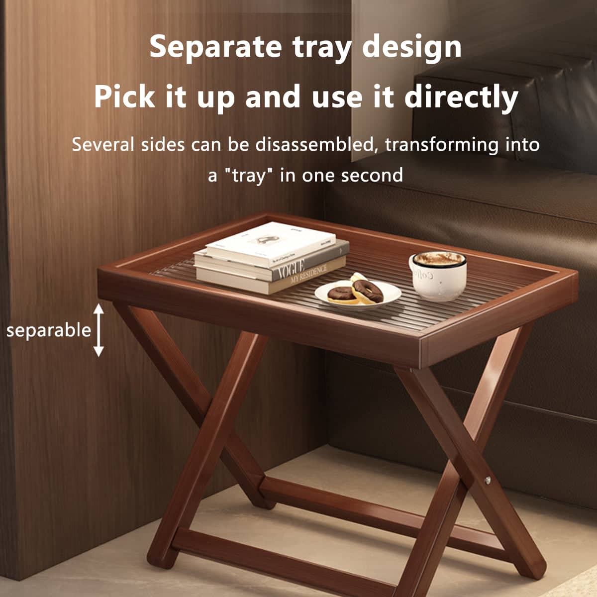 Bamboo Folding Side Table 40 x 30 x 44 cm - Ribbed Acrylic Top - view 5