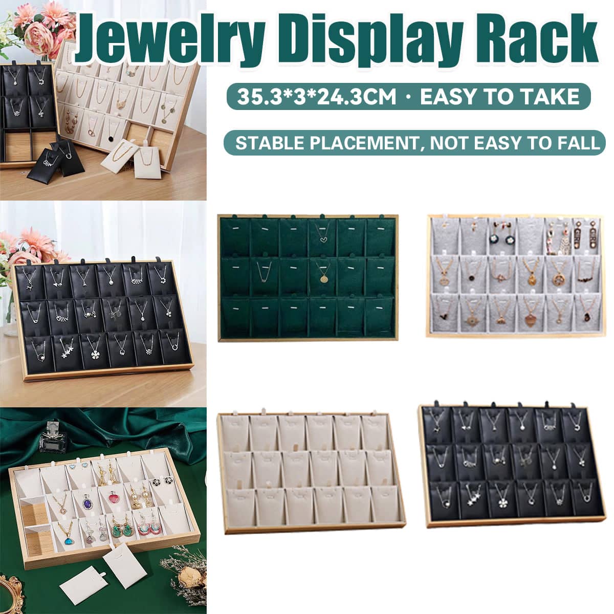 Bamboo Jewellery Display Stand Necklace Organiser - Beige - view 2