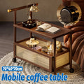 Bamboo Mobile Coffee Table with Wheels for Living Room and Bedroom, Space Saving