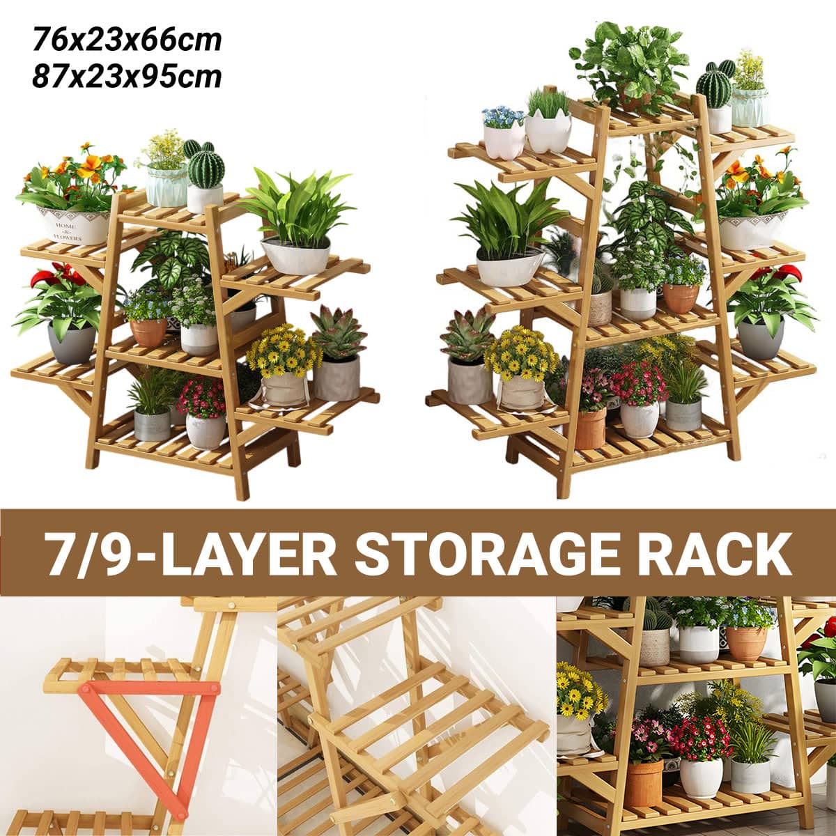 Bamboo Multi Layer Plant Stand Indoor Flower Pot Shelf - 7 Layer - view 2