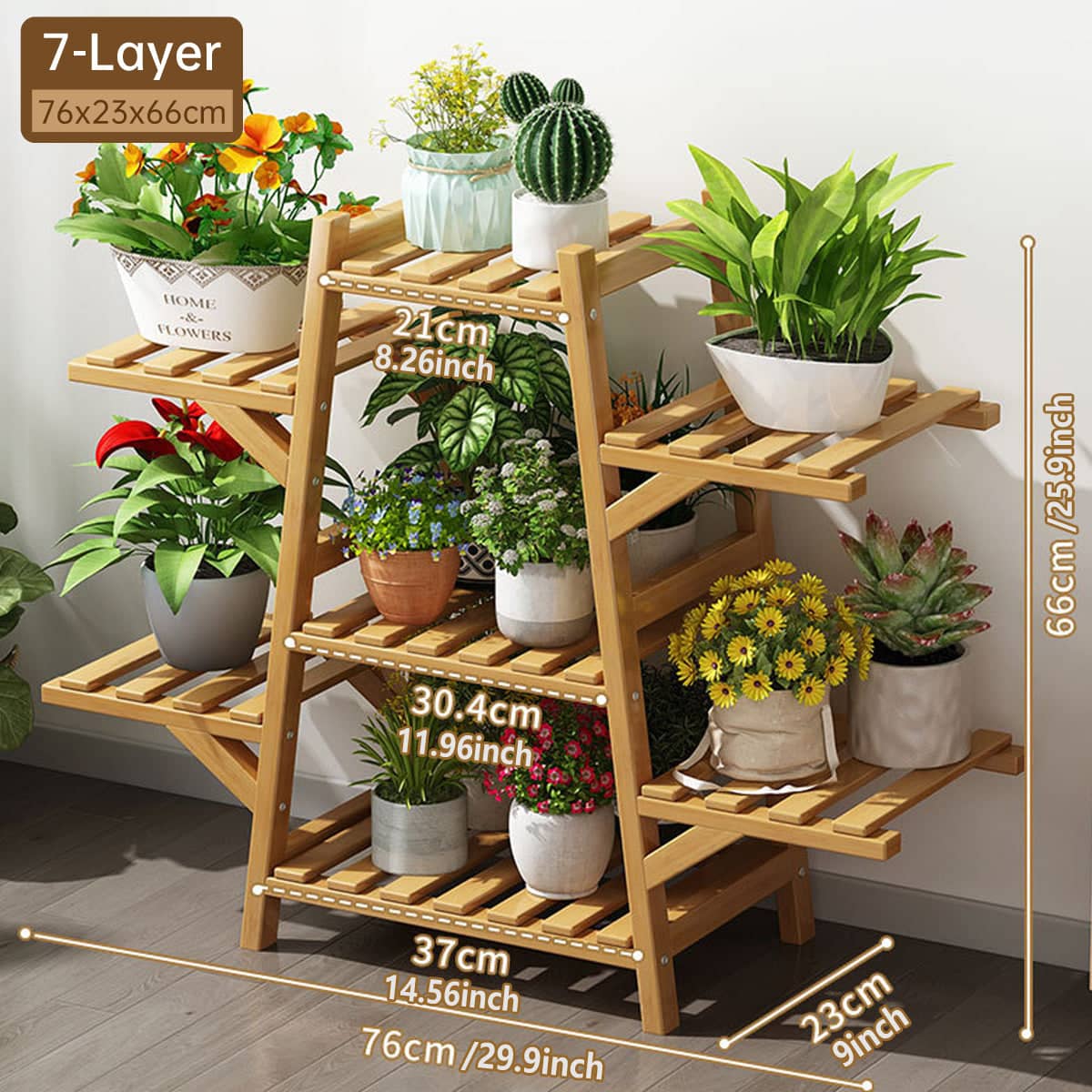 Bamboo Multi Layer Plant Stand Indoor Flower Pot Shelf - 7 Layer - view 5