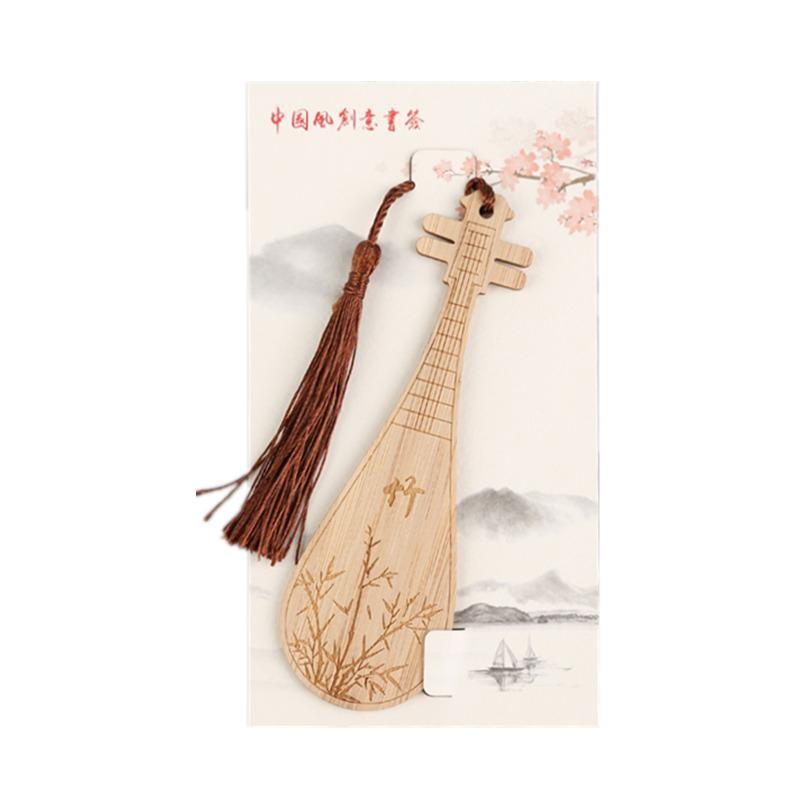 Bamboo Pipa Bookmark with Tassel - Bamboo Stalk Design