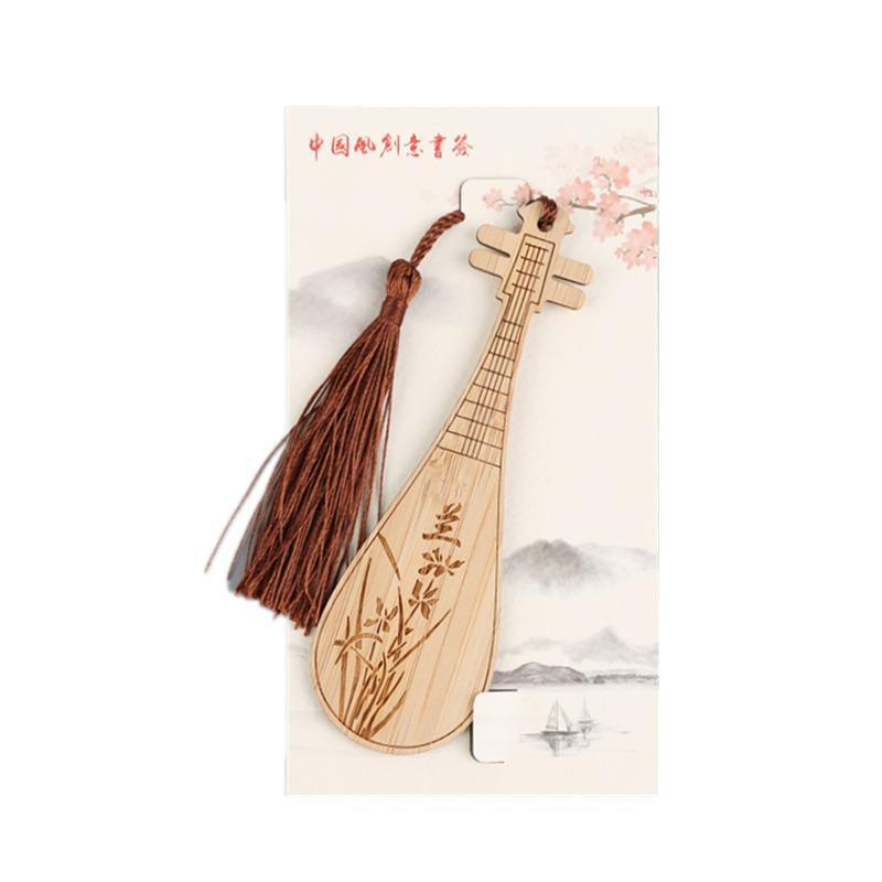 Bamboo Pipa Bookmark with Tassel - Orchid Design