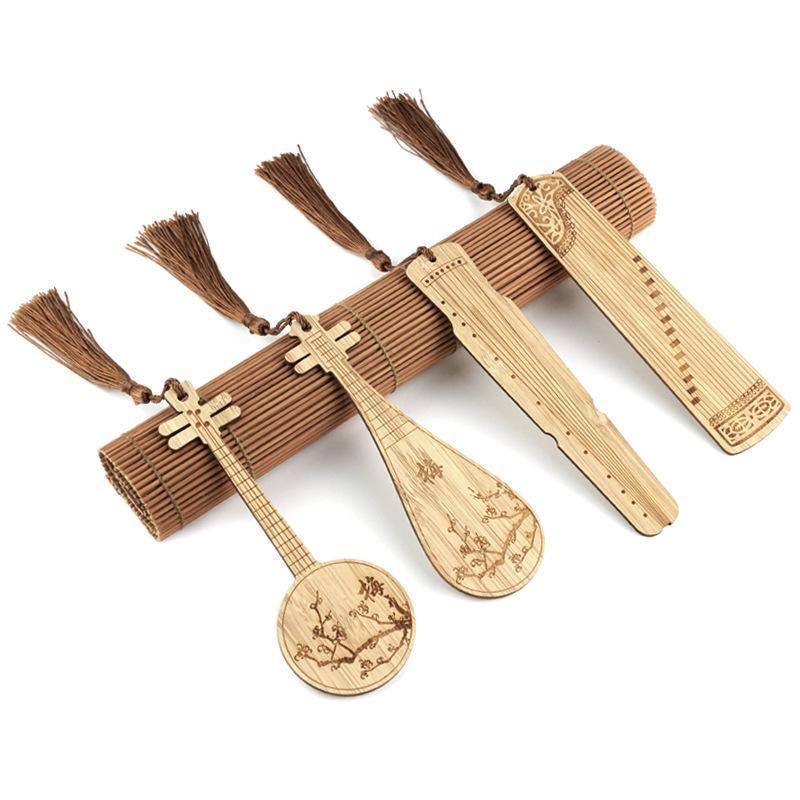 Bamboo Sector Bookmark (Fan Shape) with Tassel - Chrysanthemum Design - view 3