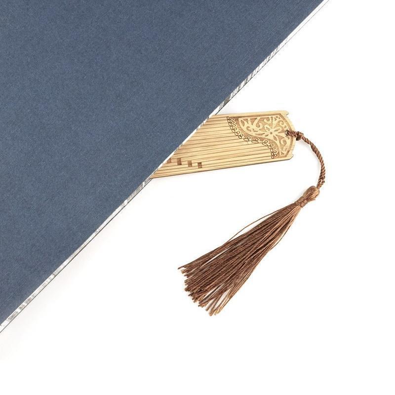 Bamboo Sector Bookmark (Fan Shape) with Tassel - Orchid Design - view 5