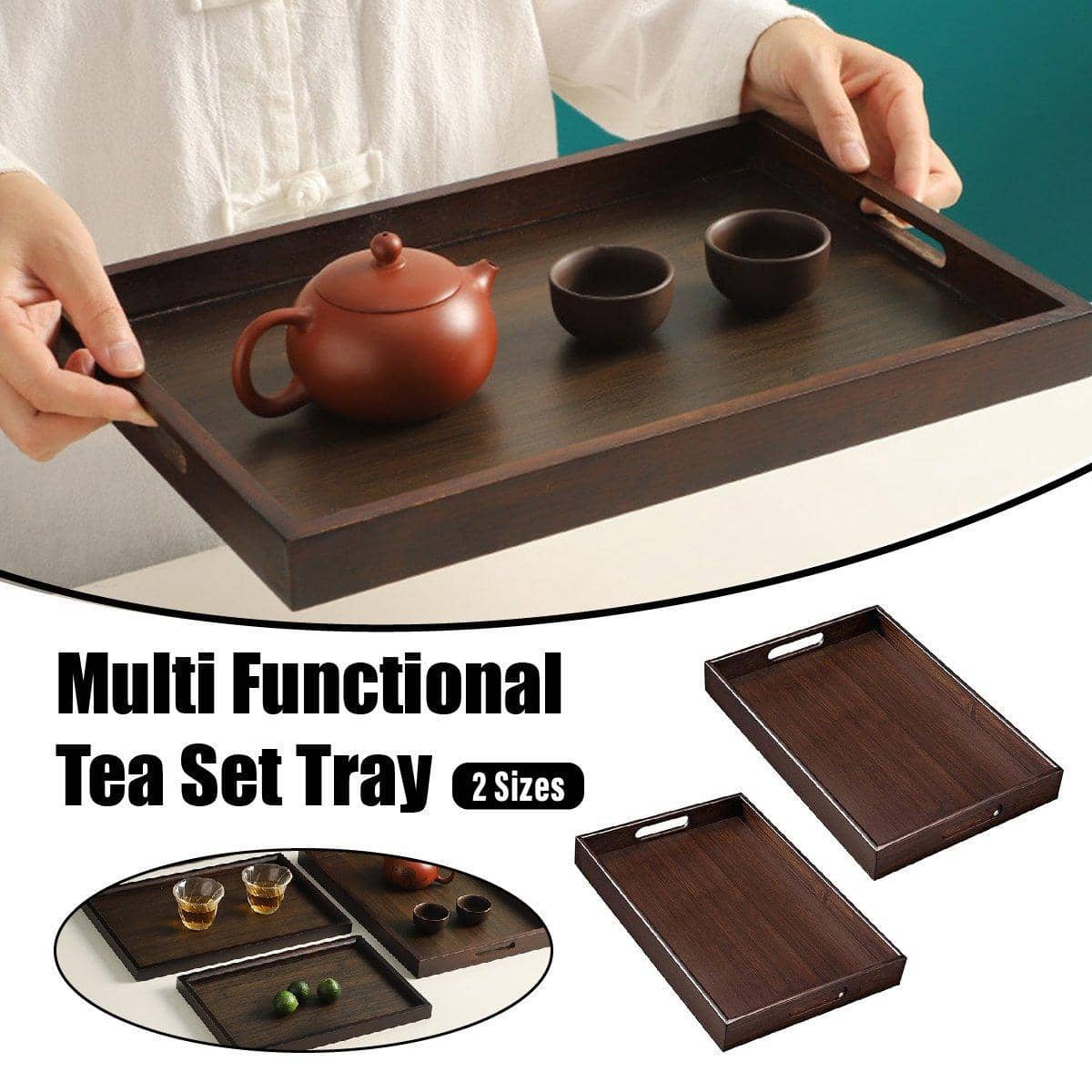 Bamboo Serving Tray with Handles, Walnut Colour - Small (28 x 20 cm) - view 2