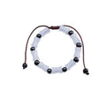 Bamboo Shape Natural Stone Bead Bracelet, Adjustable - Light Grey with Black Beads