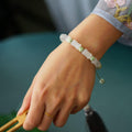 Bamboo Shape Natural Stone Bead Bracelet, Adjustable - Light Grey with Black Beads - view 3
