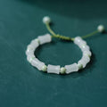 Bamboo Shape Natural Stone Bead Bracelet, Adjustable - Light Grey with Black Beads - view 4