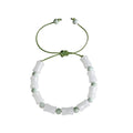 Bamboo Shape Natural Stone Bead Bracelet, Adjustable - White with Green Beads