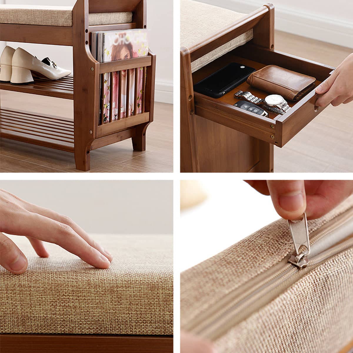 Bamboo Shoe Changing Bench with Storage and Seat, Space Saving Shoe Cabinet for Entryway - view 4