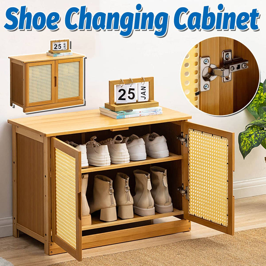 Bamboo Shoe Changing Cabinet with Closed Back, Space Saving for Entryway and Hallway