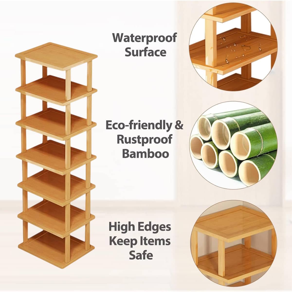 Bamboo Shoe Rack with 7 Tiers, 25 x 23 x 115 cm - view 5