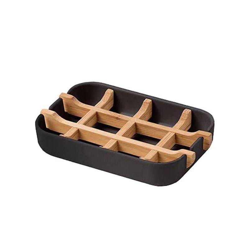 Bamboo Soap Dish with Removable Drain Rack - Black