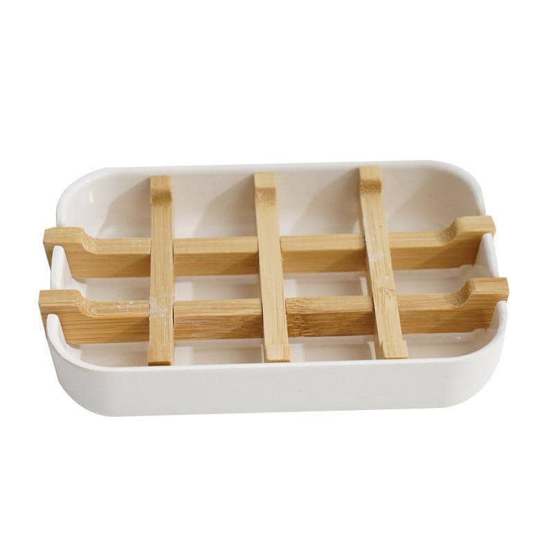 Bamboo Soap Dish with Removable Drain Rack - White
