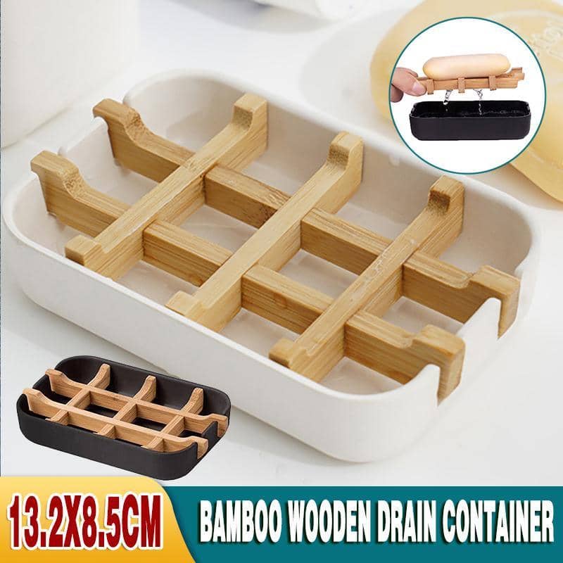 Bamboo Soap Dish with Removable Drain Rack - White - view 2