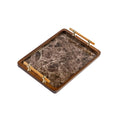Bamboo Tea Tray with Stone Plastic Base, Non-Slip - Brown
