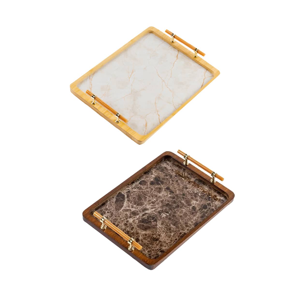 Bamboo Tea Tray with Stone Plastic Base, Non-Slip - Brown - view 3